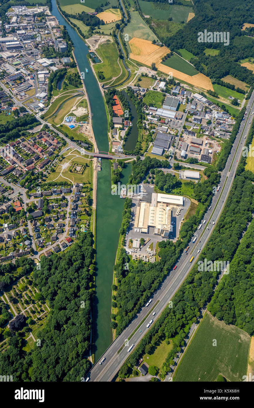 , Emscher conversion, Europe, Canal construction, canal bridge, canal junction, aerial view, aerial photography, aerial photography, aerial photograph Stock Photo