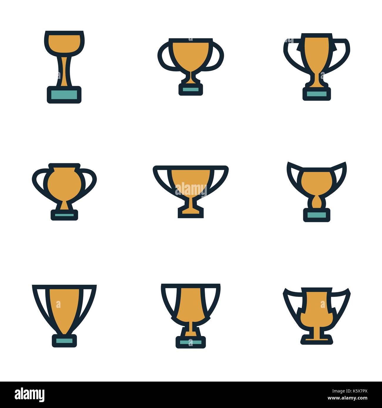 Vector flat trophy icons set on white background Stock Vector