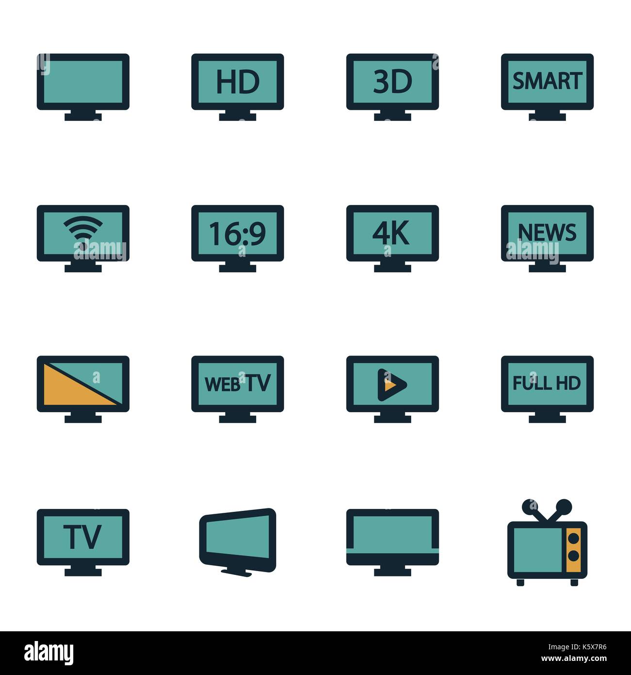 Vector flat tv icons set on white background Stock Vector