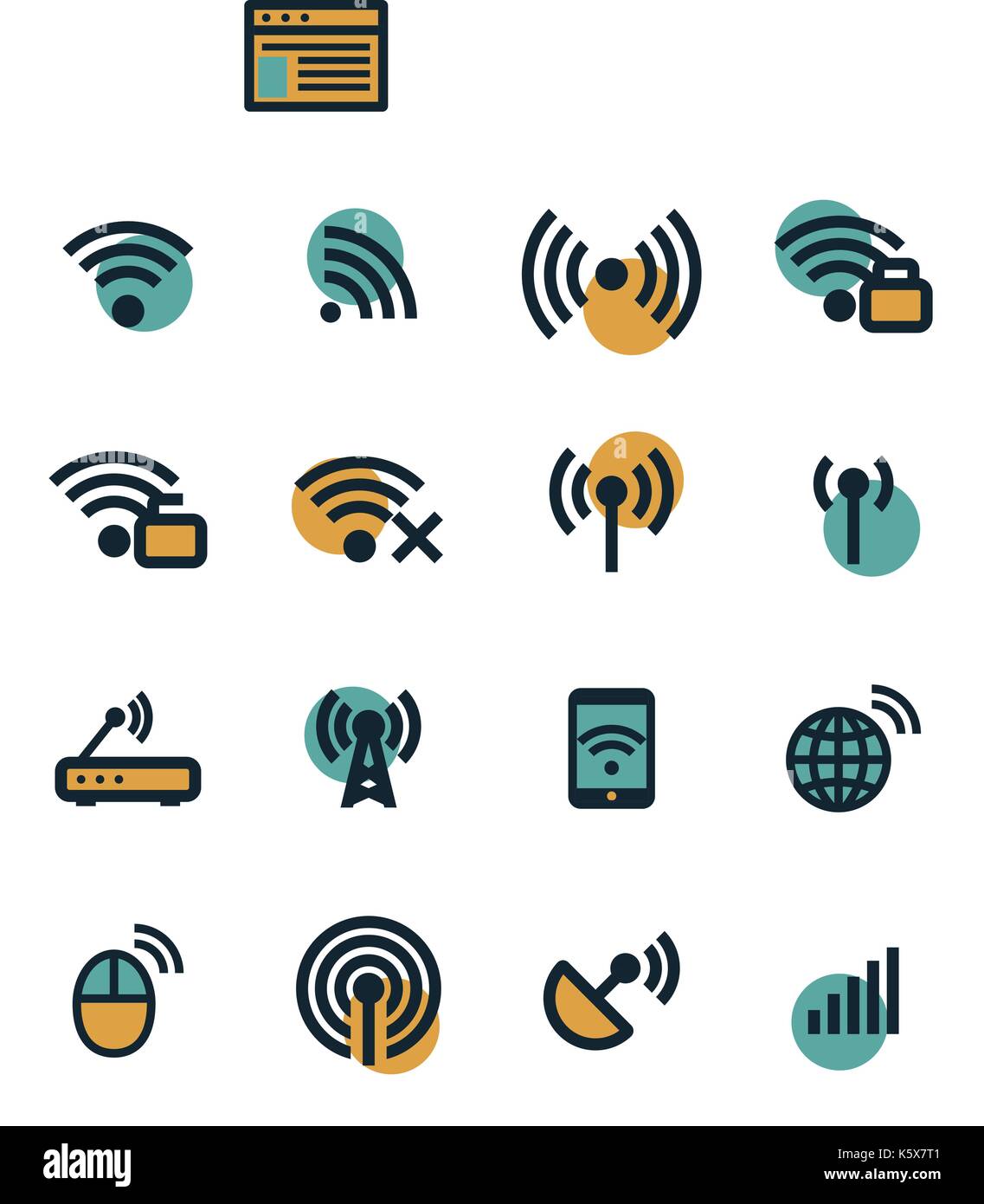 Vector flat wireless icons set on white background Stock Vector