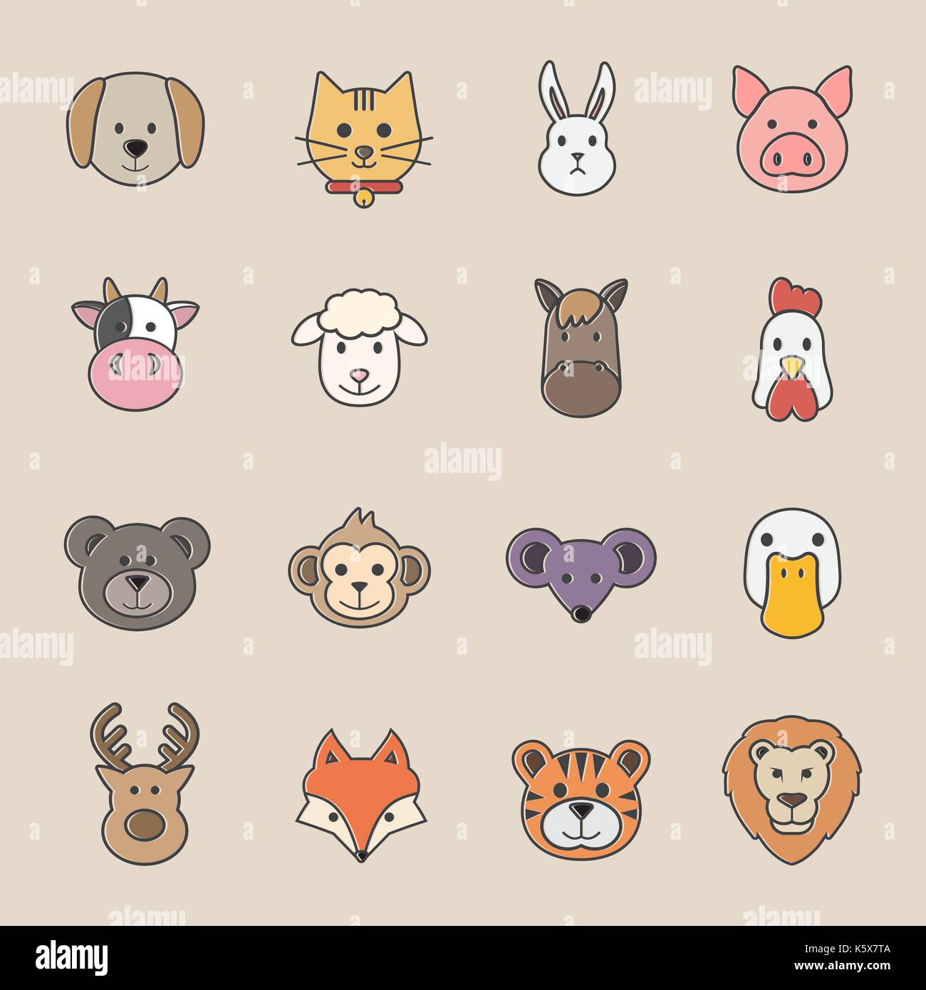 animal face set Stock Vector Image & Art - Alamy