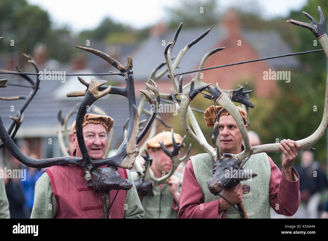 Villagers take part in the rural custom of The Horn Dance, performed every year on Wakes Monday, the first Monday after September 4th 'to ensure successful hunting', at Abbots Bromley, in Staffordshire. Stock Photo