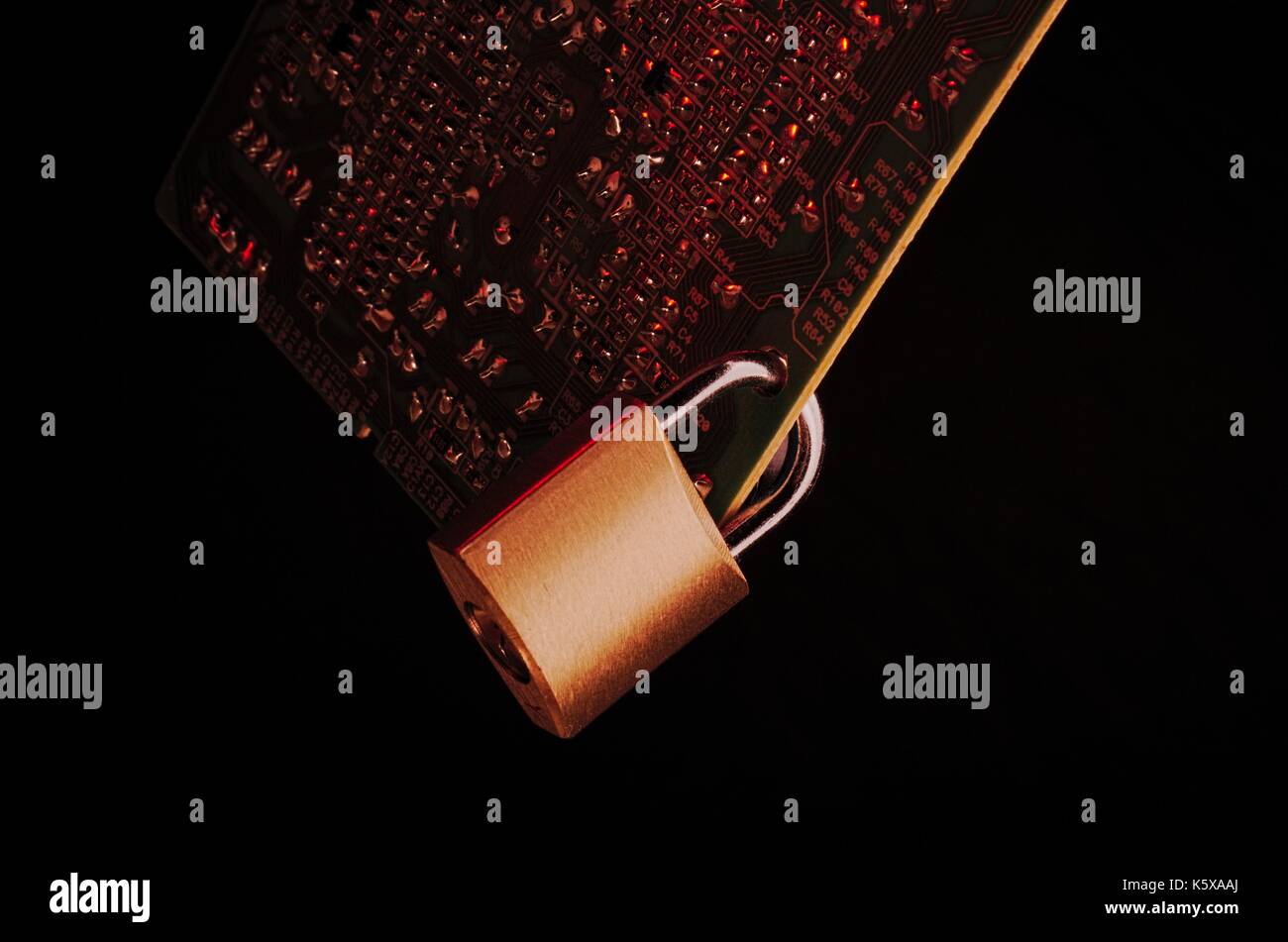 lock on a electronic circuit Stock Photo