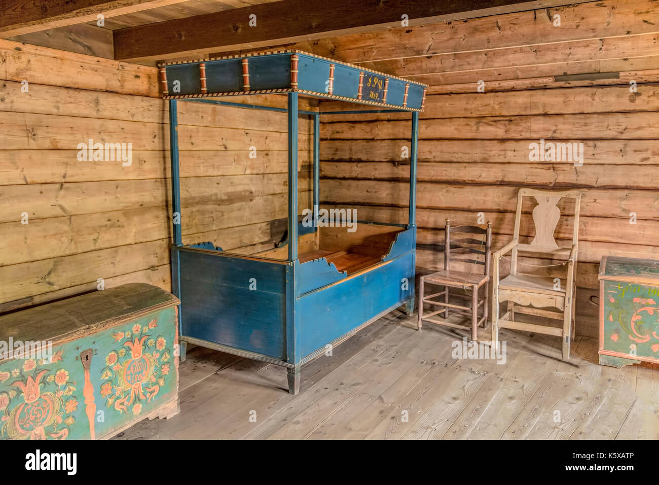 NORSK FOLKEMUSEUM- Interior of a historic farmhouse, part of the open ...