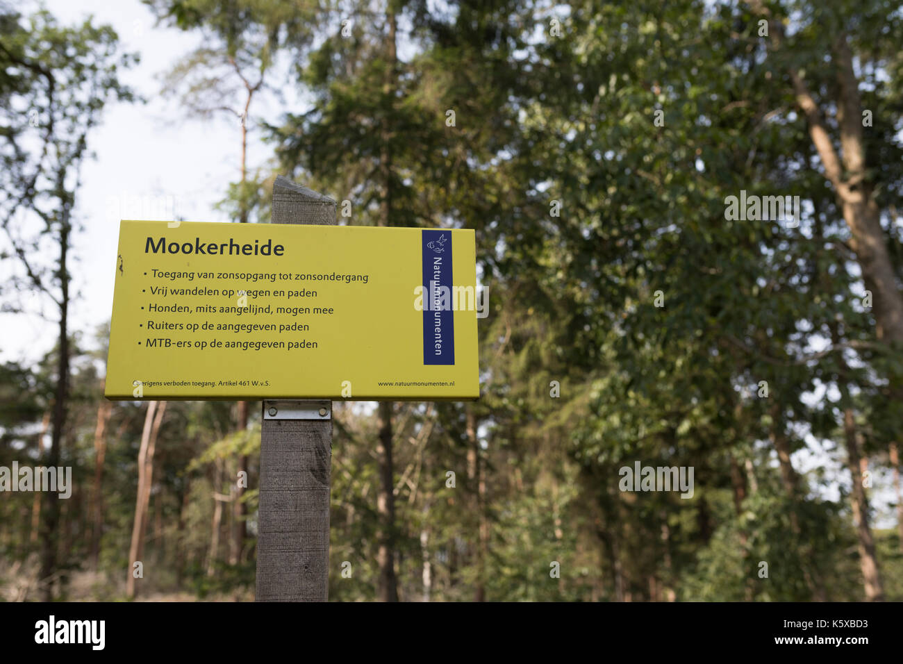 Sign at entrance nature reserve "Mookerheide" in the Netherlands, belonging to "Natuurmonumenten" organisation Stock Photo