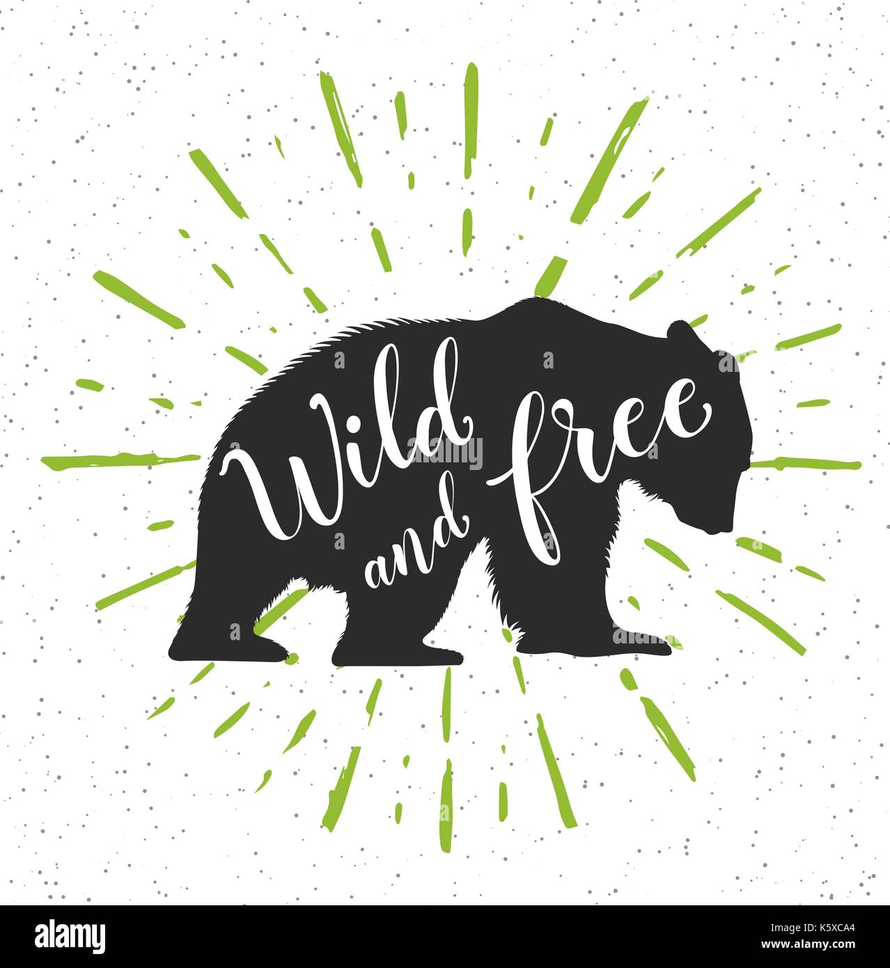 Silhouette of a wild bear and calligraphy. Wild and free lettering. Stock Vector