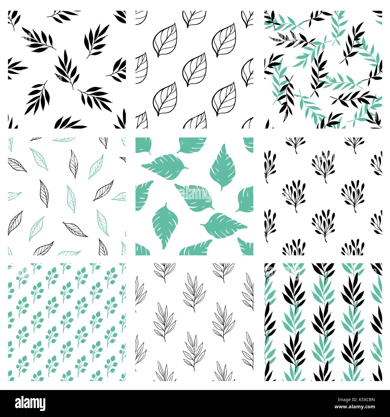 Set of hand drawn abstract floral seamless patterns with flowers and ...