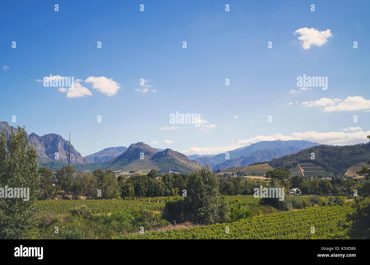 Views over Franschhoek and Vineyards Stock Photo