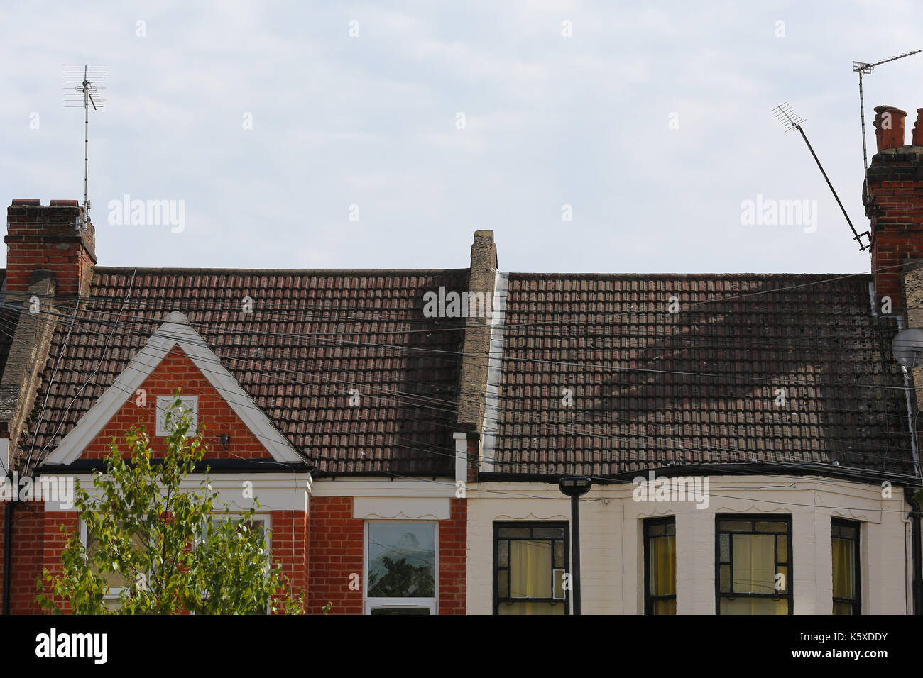 Houses for sale in London residential street on August 11 2017. The Royal Institute of Chartered Surveyors members survey for July 2017 saw house price growth slowing down in the face of political uncertainty and guardedness as Brexit approaches.  Featuring: View Where: London, United Kingdom When: 11 Aug 2017 Credit: Dinendra Haria/WENN.com Stock Photo