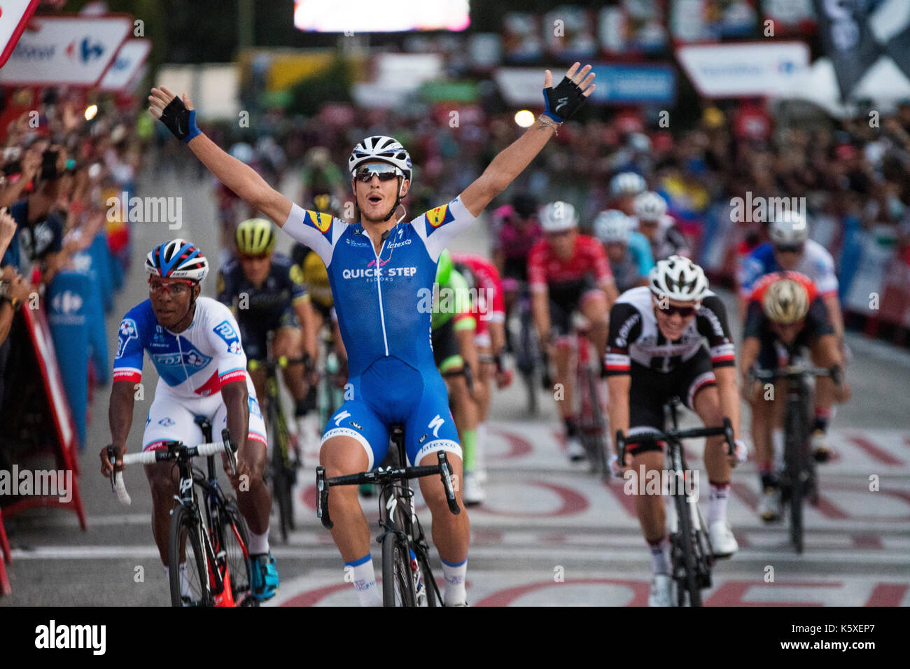 Madrid, Spain. 10th September, 2017. Winner celebrates his victory rides  during the stage 21 of Tour of Spain (Vuelta a España) between Madrid and Madrid on September 10, 2017 in Madrid, Spain. ©David Gato/Alamy Live News Stock Photo
