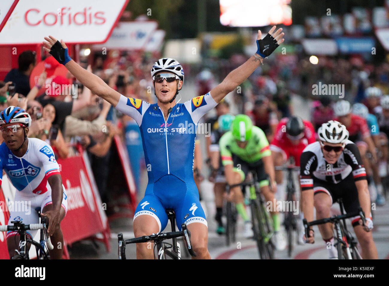 Madrid, Spain. 10th September, 2017. Winner celebrates his victory rides  during the stage 21 of Tour of Spain (Vuelta a España) between Madrid and Madrid on September 10, 2017 in Madrid, Spain. ©David Gato/Alamy Live News Stock Photo