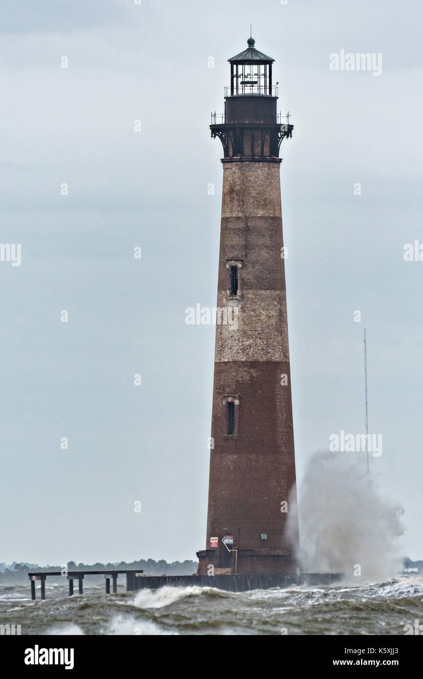 Folly Beach, United States. 10th Sep, 2017. The Morris Island Lighthouse is battered by high waves A caused by Hurricane Irma September 10, 2017 in Folly Beach, South Carolina. Imra is expected to spare the Charleston area but the hurricane will bring a tidal serge and will cause flooding along the coast. Credit: Planetpix/Alamy Live News Stock Photo