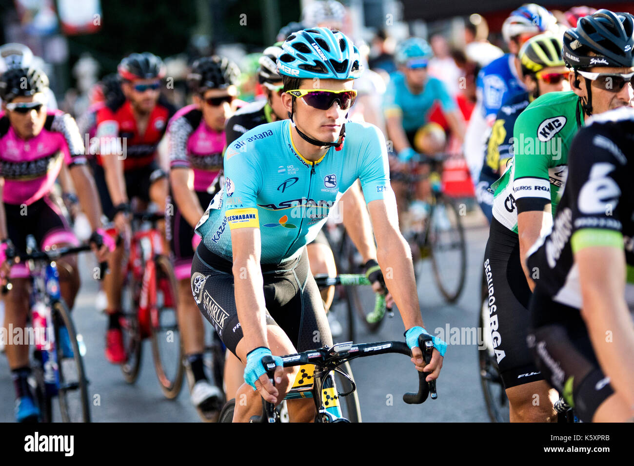 Madrid, Spain. 10th September, 2017. Cyclist of Astana Team rides  during the stage 21 of Tour of Spain (Vuelta a España) between Madrid and Madrid on September 10, 2017 in Madrid, Spain. ©David Gato/Alamy Live News Stock Photo