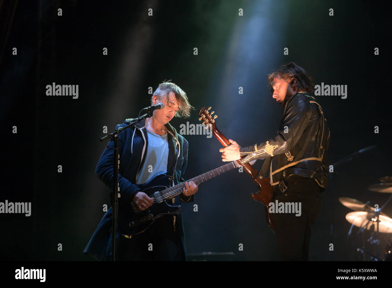 Carl Barât and Peter Doherty, of the Libertines, performing on the main stage at the 2017 On Blackheath Music Festival Stock Photo
