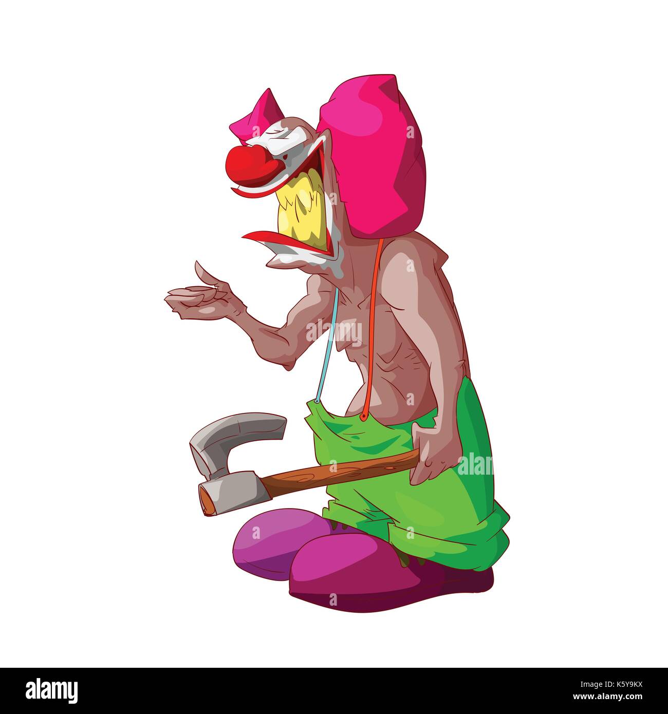 Colorful vector illustration of a cartoon scary, evil clown Stock Vector
