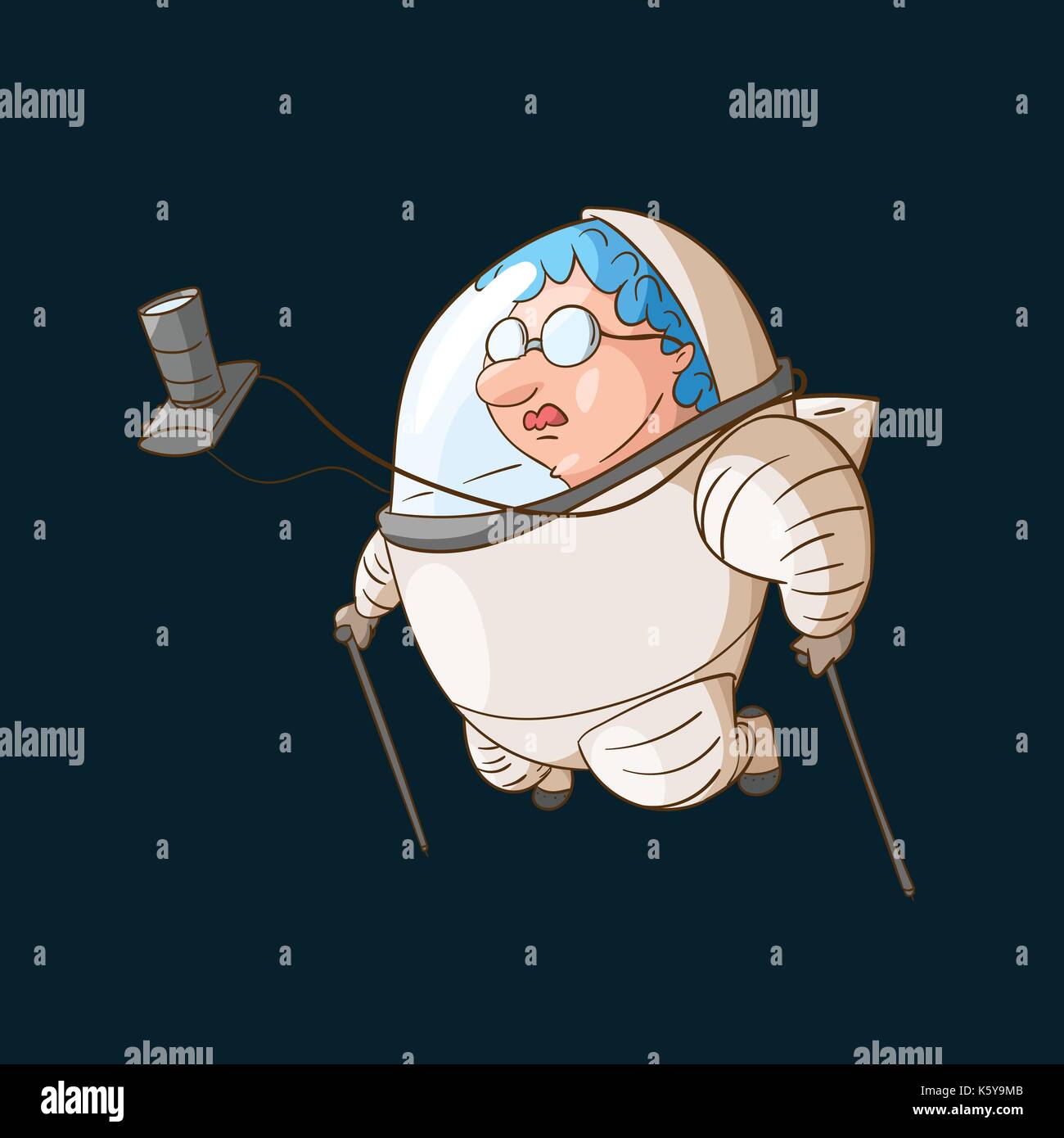 Colorful illustration of a space tourist in zero gravity, wearing a suit. Stock Vector