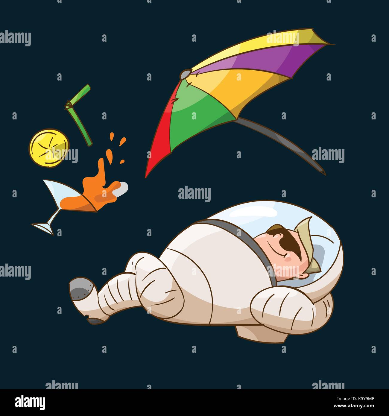 Colorful illustration of a space tourist in zero gravity, wearing a suit. Stock Vector