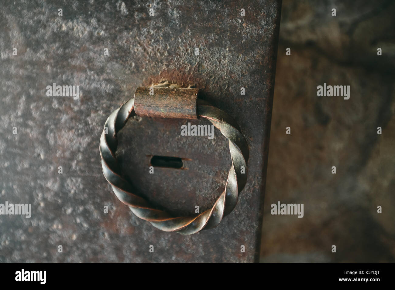 Steel knock door ring close up. Stock Photo