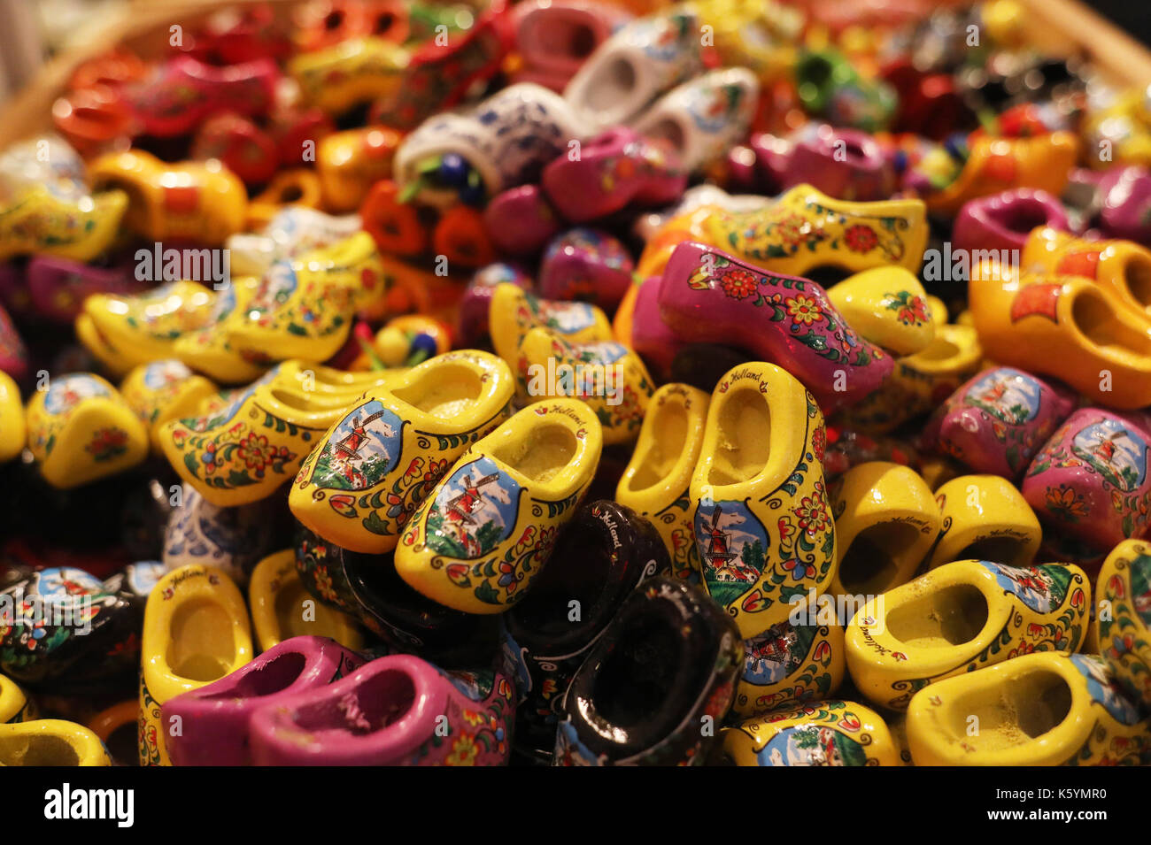 Wooden Dutch clogs for sale in a Market, Amsterdam, Netherlands Stock