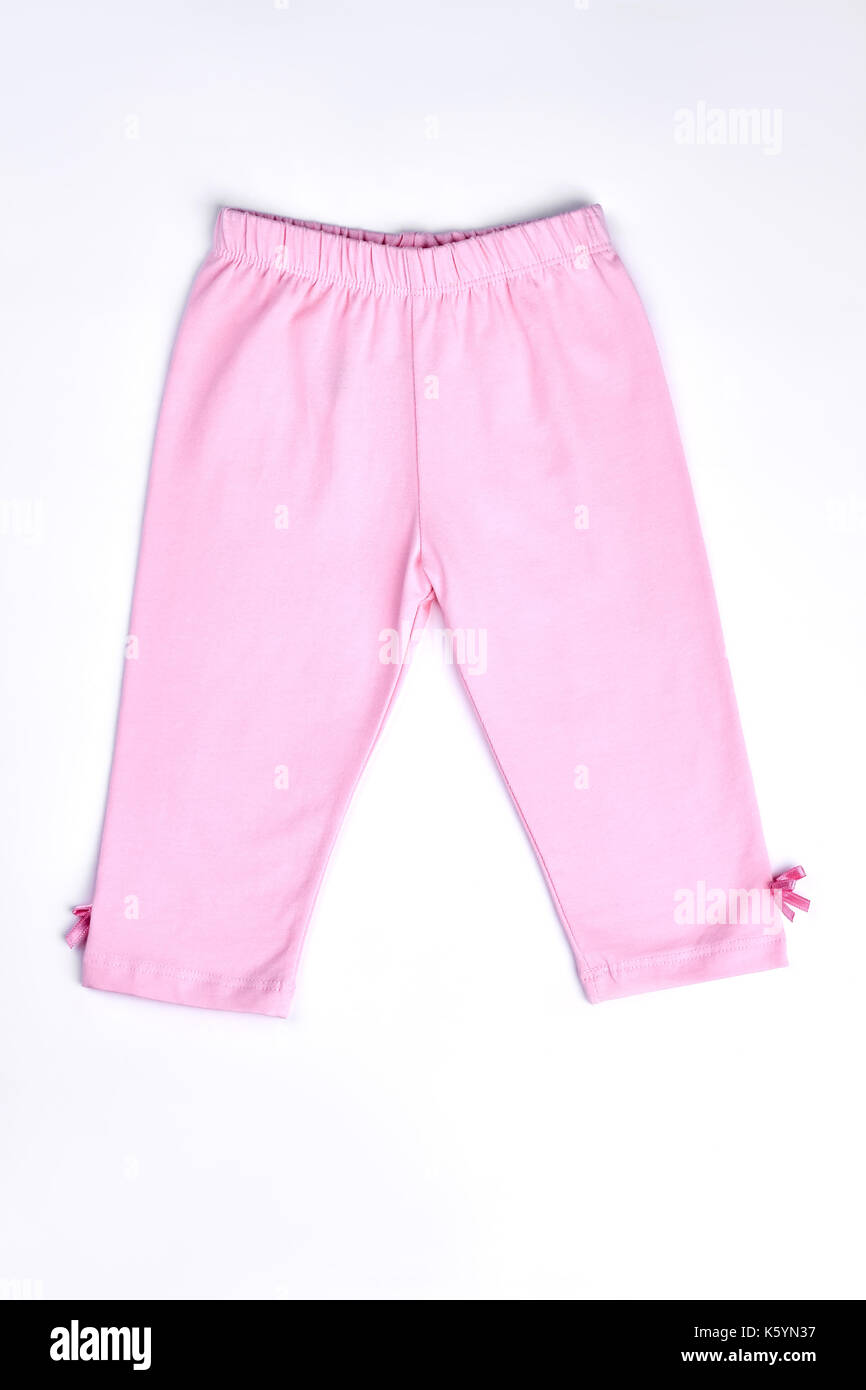 Baby girl cotton pink capri. New light pink pants with bows for toddler girl isolated on white background Stock Photo Alamy