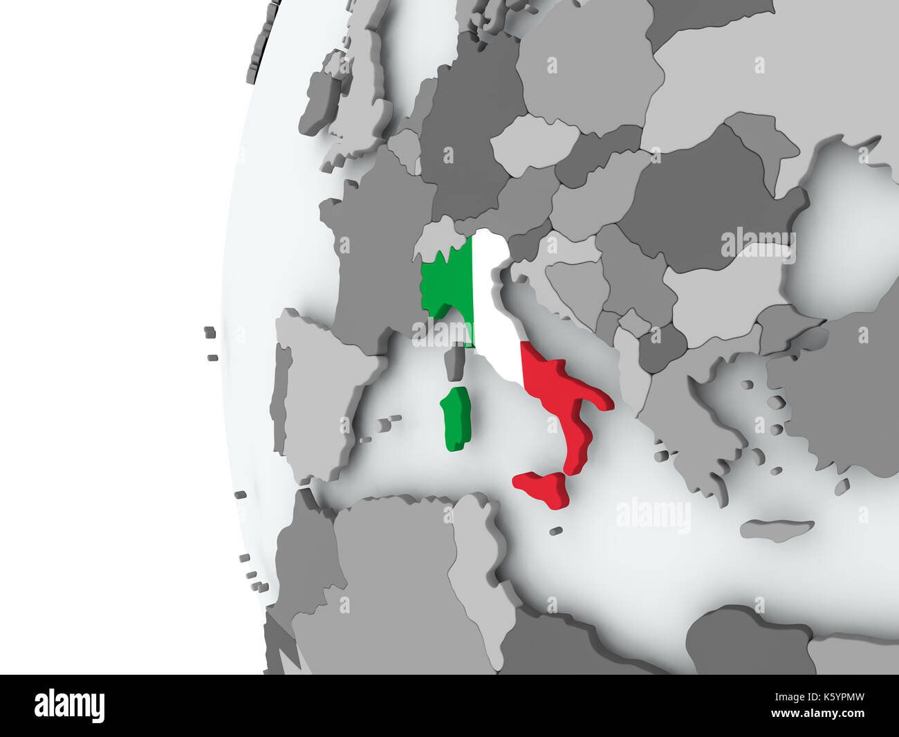 Illustration of Italy on political globe with embedded flag. 3D ...