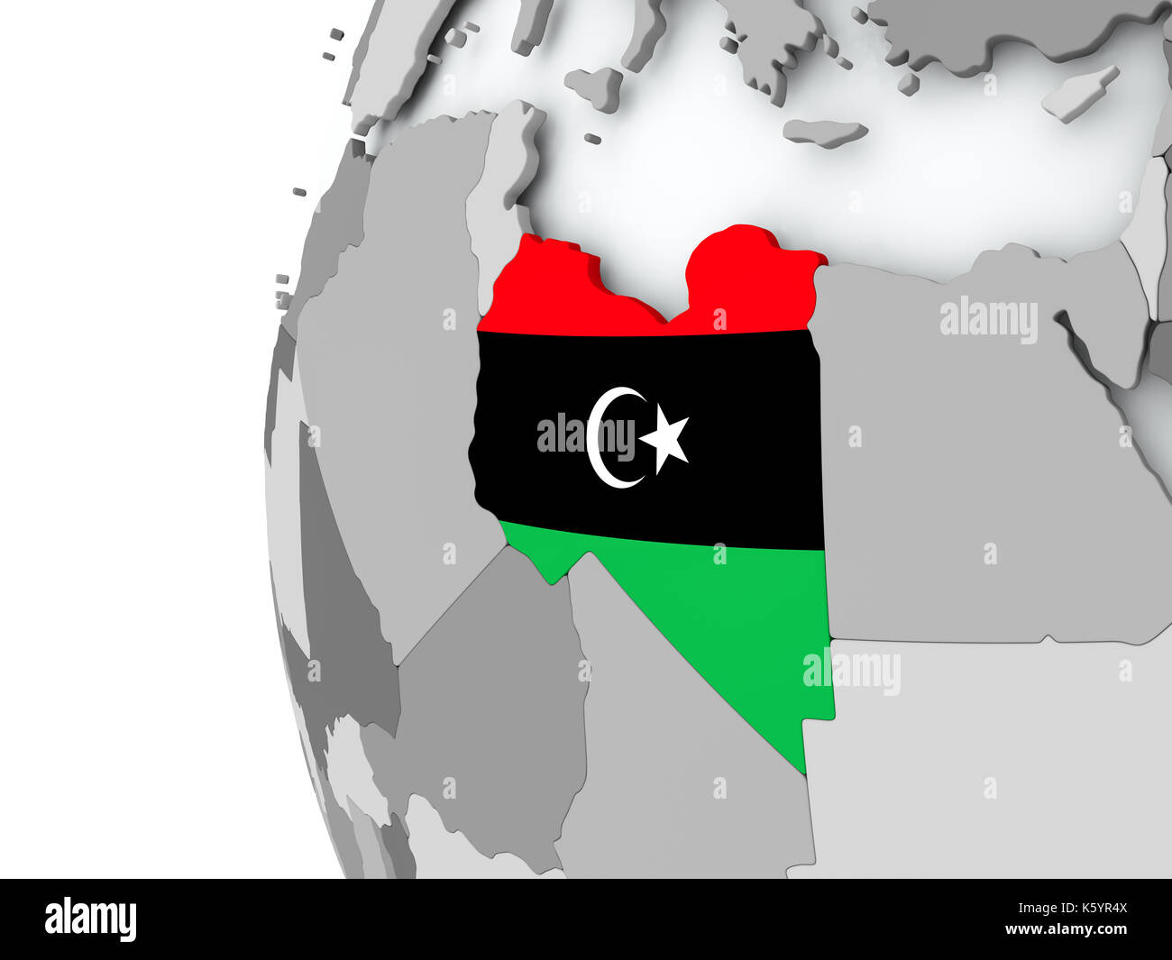 Illustration of Libya on political globe with embedded flag. 3D ...