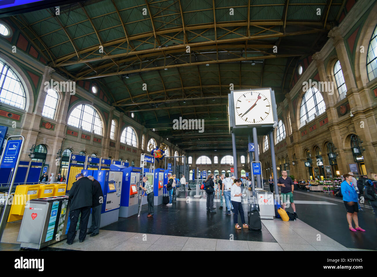 Zurich, JUL 14 The Big clock and ticket booth of Zurich Main Station on JUL 14, 2017 at