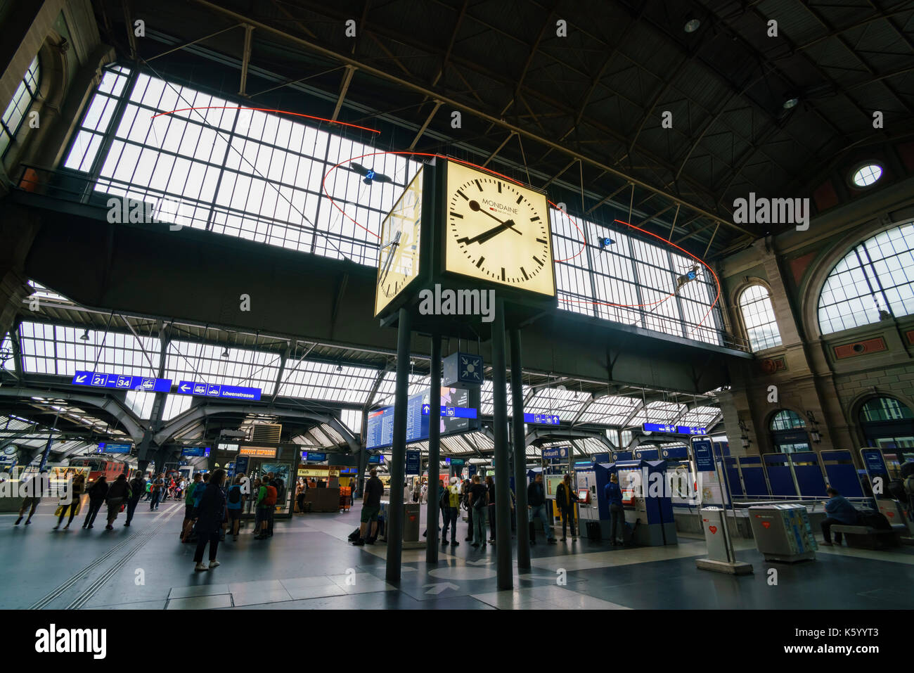 Zurich, JUL 14 The Big clock and ticket booth of Zurich Main Station