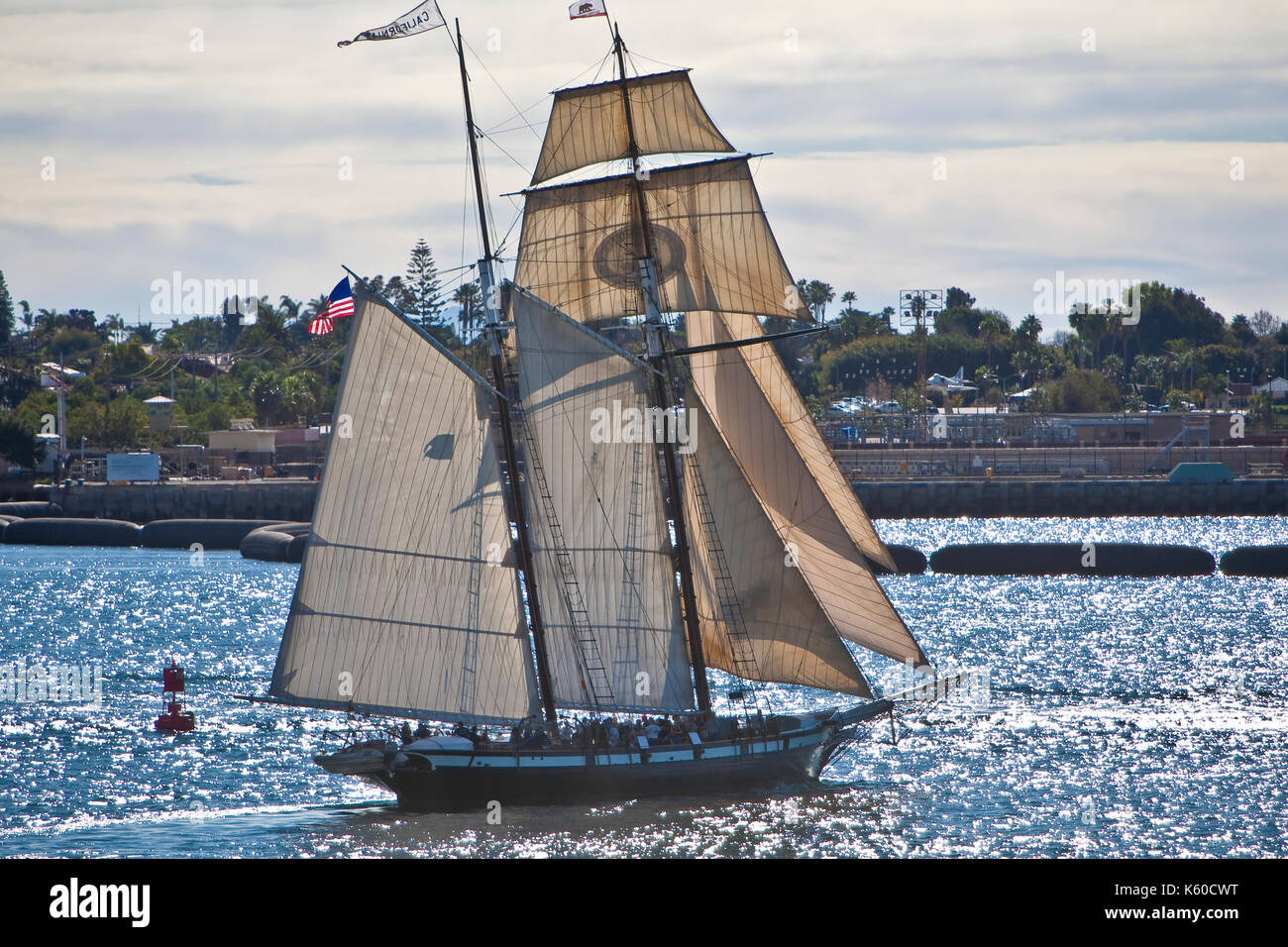 The Tall Sailing Ship Californian, on San Diego Bay, CA US, is a Stock