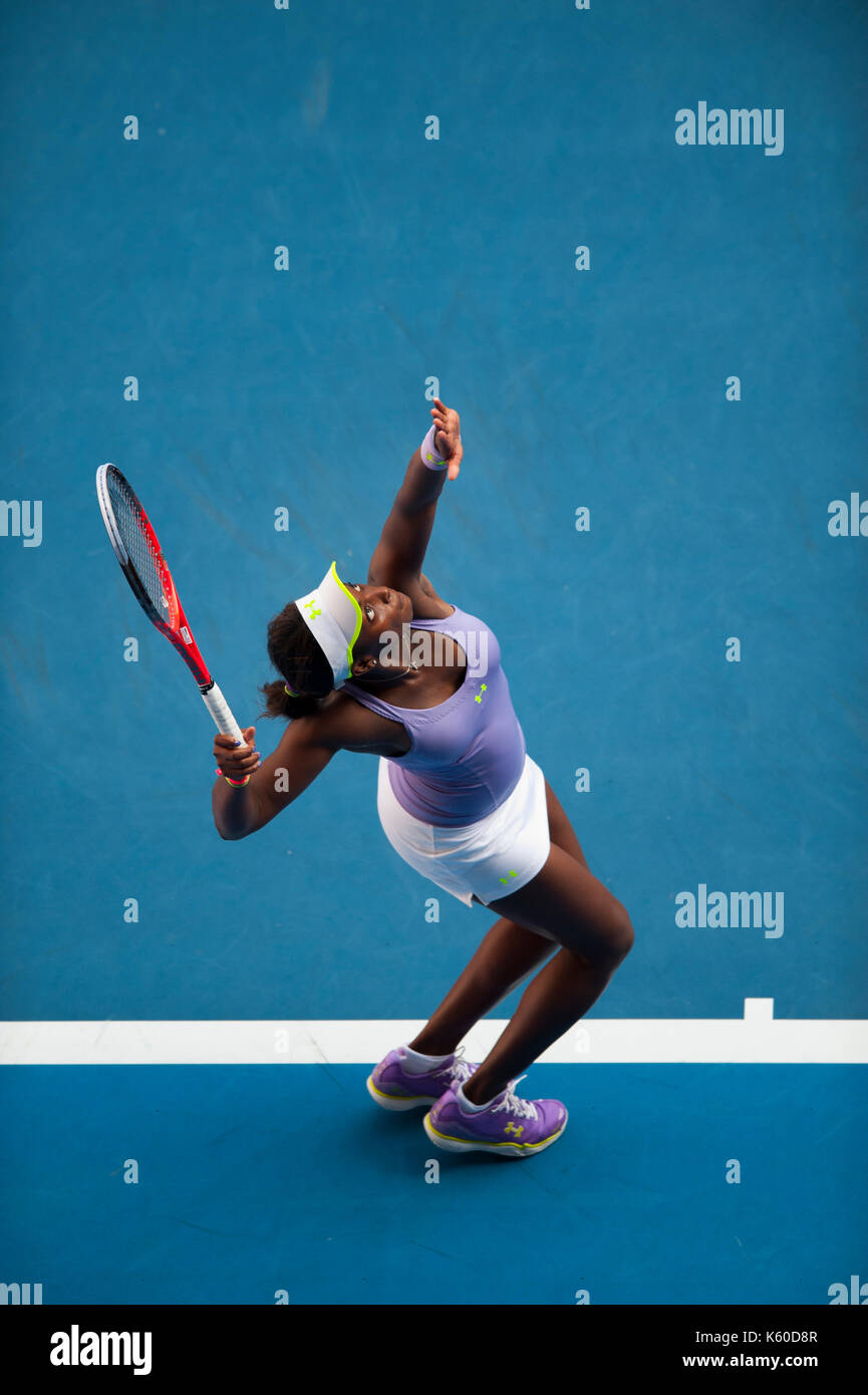 Sloane Stephens in match play at the 2013 Australian Open Grand Slam tennis tournament. The teenager defeated Grand Slam champion Serena Williams. Stock Photo