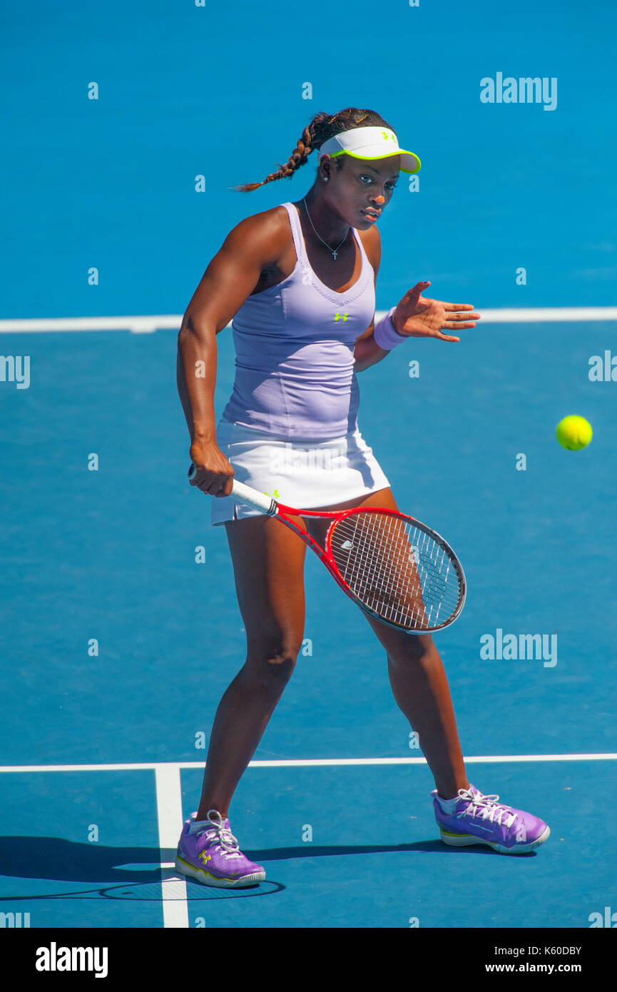 Sloane Stephens in match play at the 2013 Australian Open Grand Slam tennis tournament. The teenager defeated Grand Slam champion Serena Williams. Stock Photo