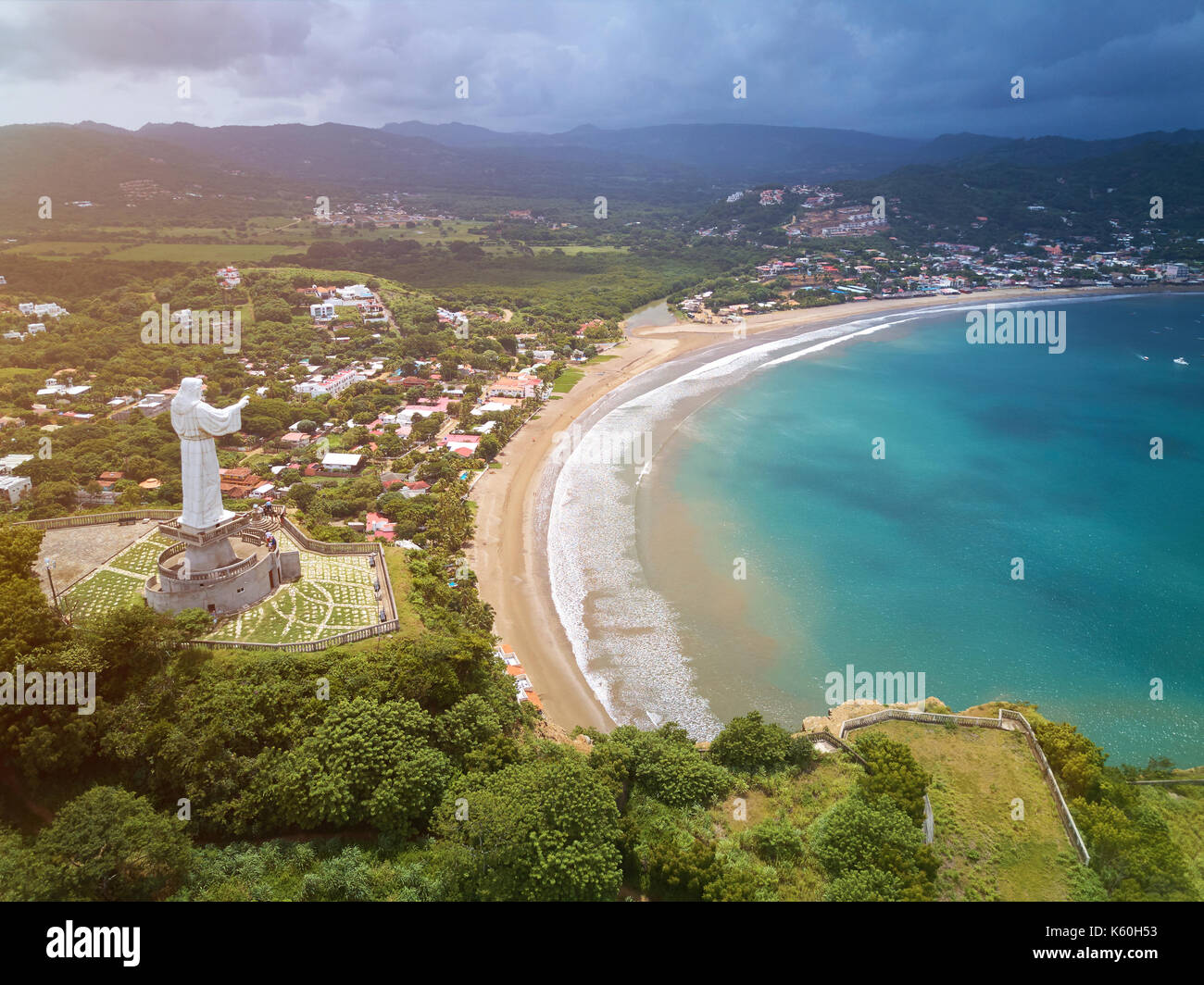 Beach in san Juan Del sur aerial drone view Stock Photo