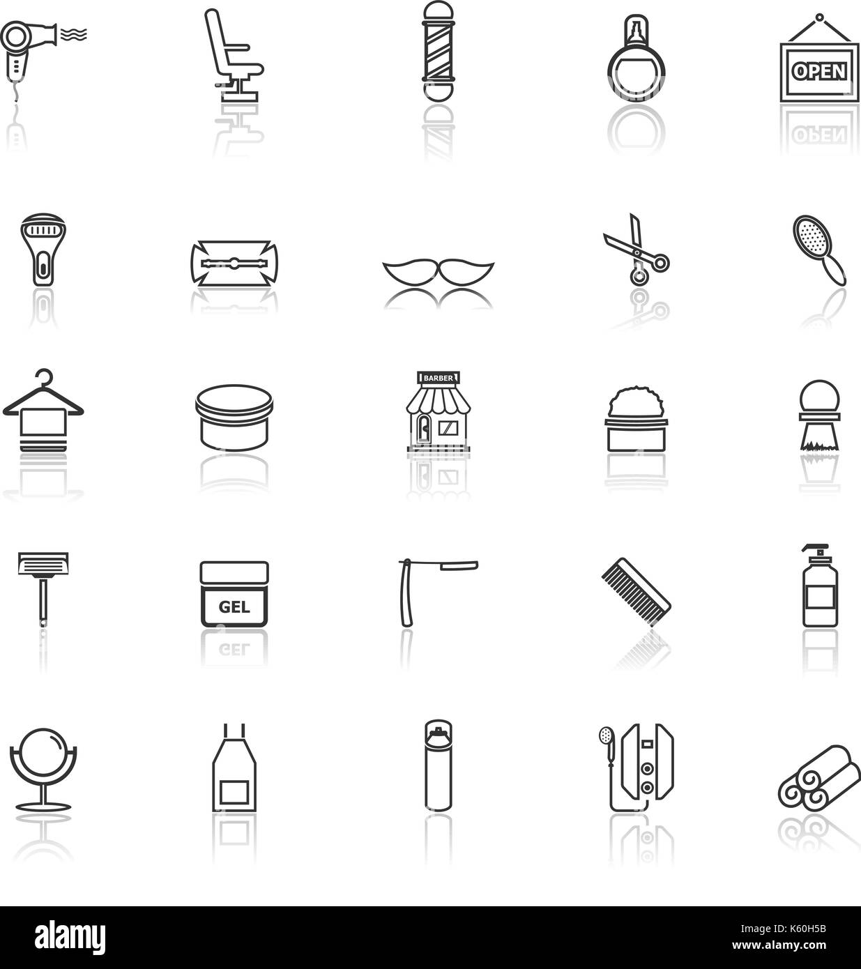 Barber line icons with reflect on white background, stock vector Stock ...