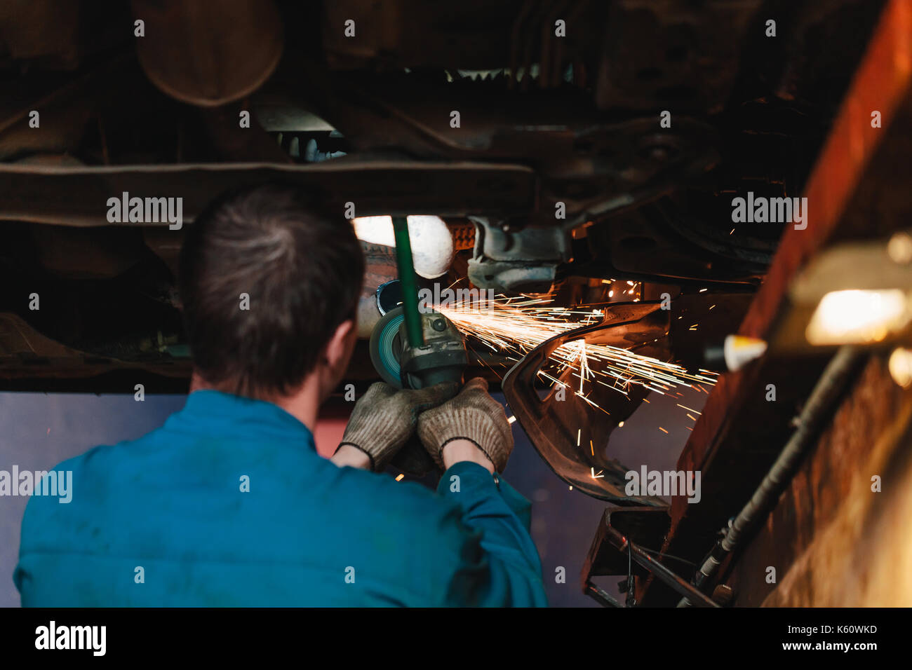 Circular saw cutting steel with split fire Stock Photo Alamy