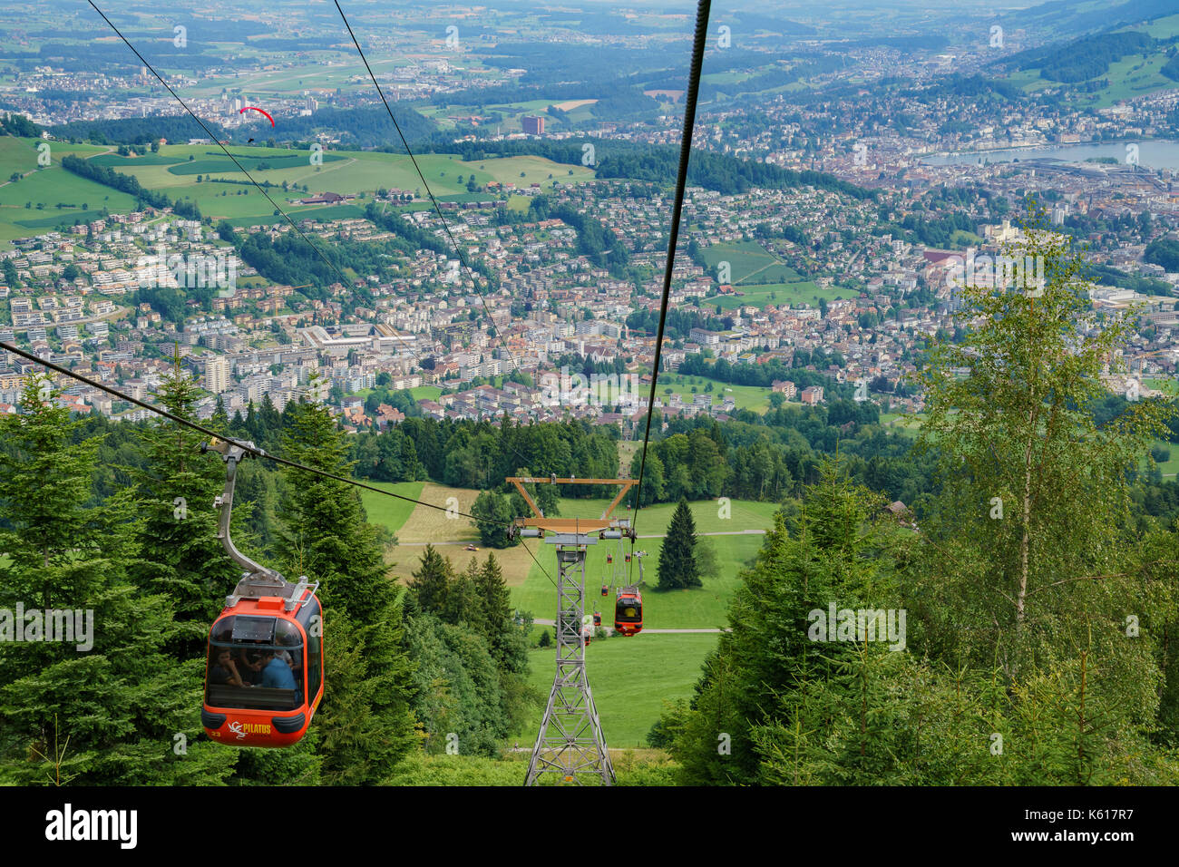 Lucerne, JUL 16 Kriens urban scenery, view from cable car in Pilatus