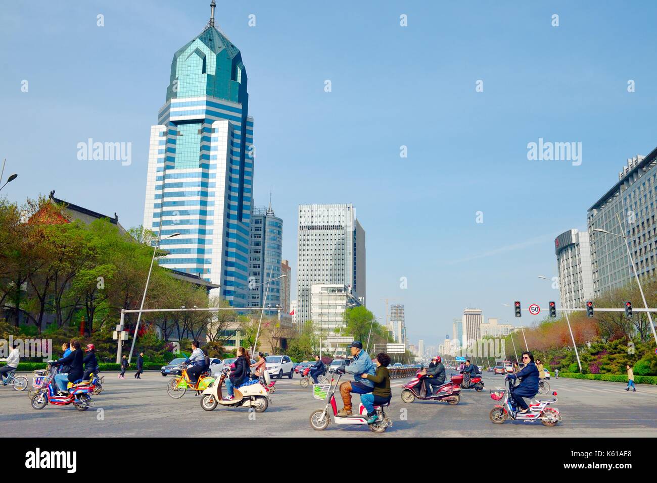 City of Taiyuan, Shanxi Province, China. West along Yingze Street seen from May 1st Square in the city centre Stock Photo