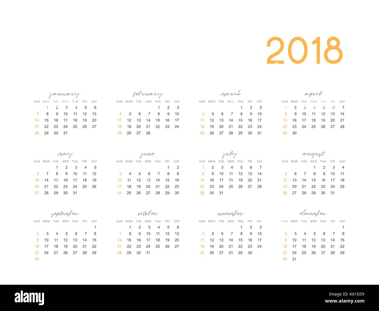 Calendar for 2018 English simple on white background vector