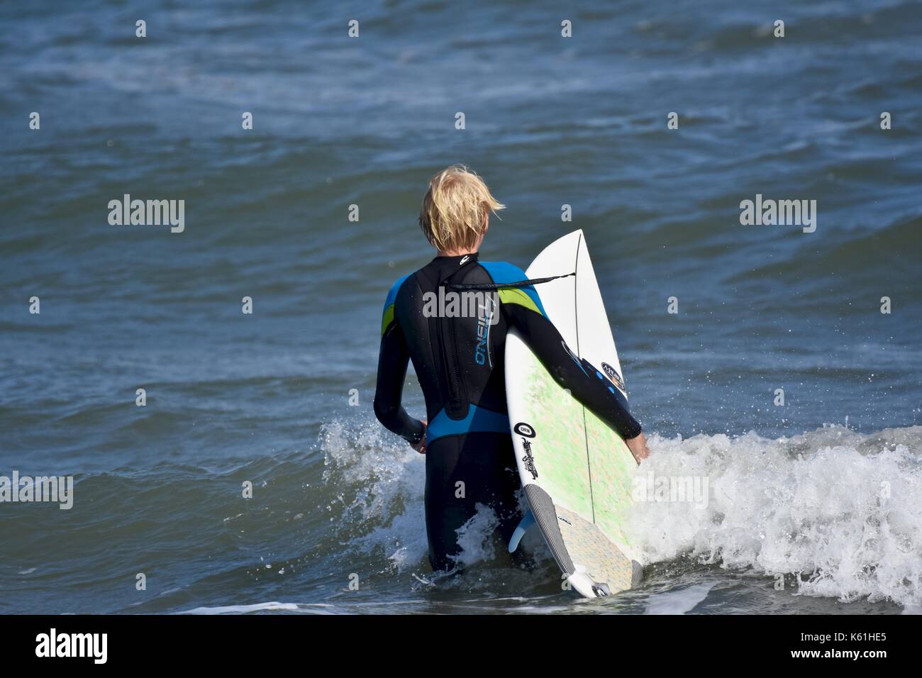 Surfing at the Assateague Island National Seashore, USA Stock Photo