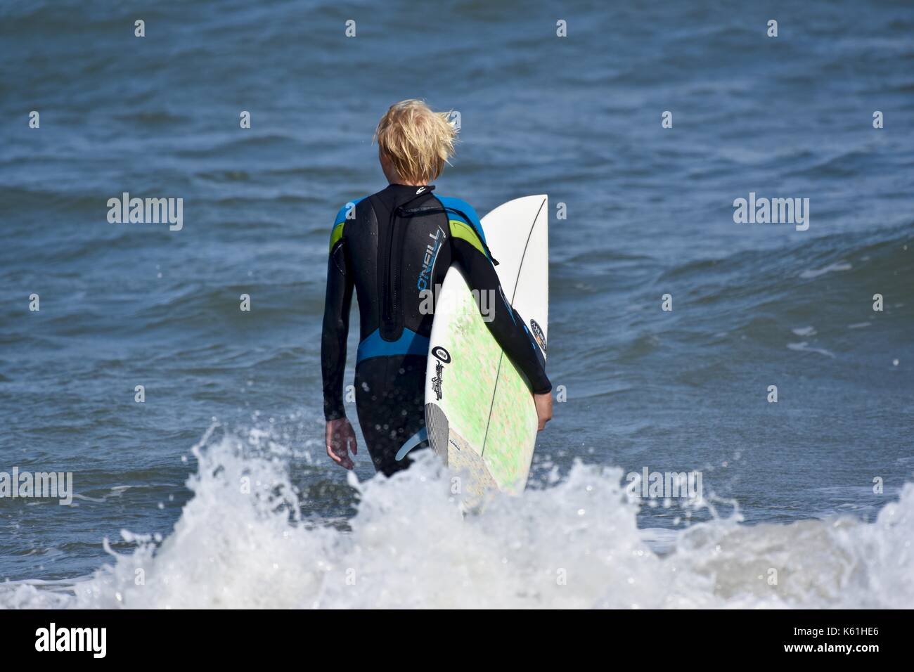 Surfing at the Assateague Island National Seashore, USA Stock Photo
