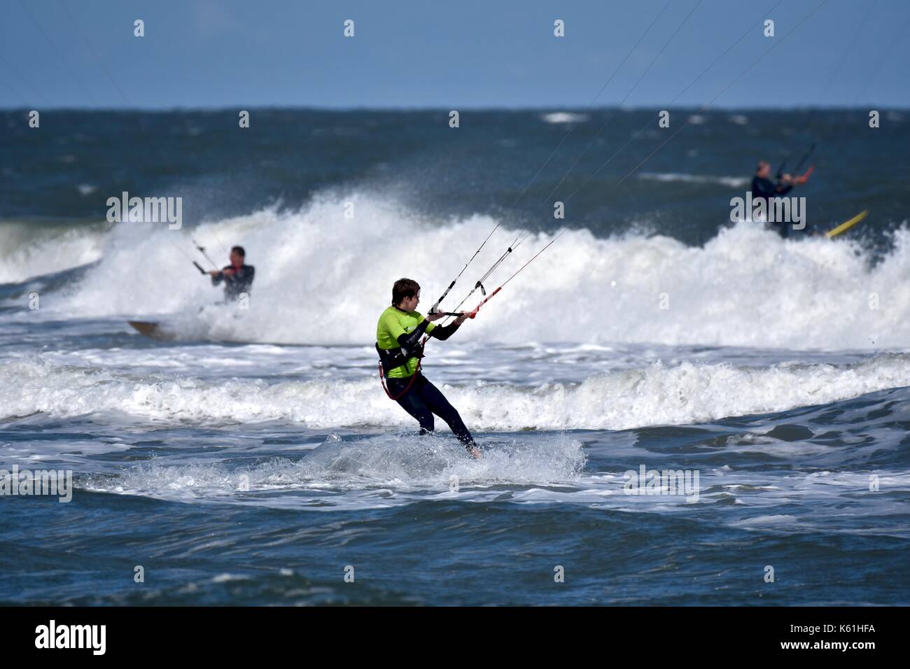 Kite surfing at the Assateague island National seashore, USA Stock Photo