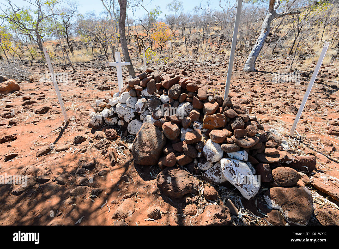 Mailman Corbett's lone grave in the Outback near Porcupine Gorge National Park, Queensland, QLD, Australia Stock Photo