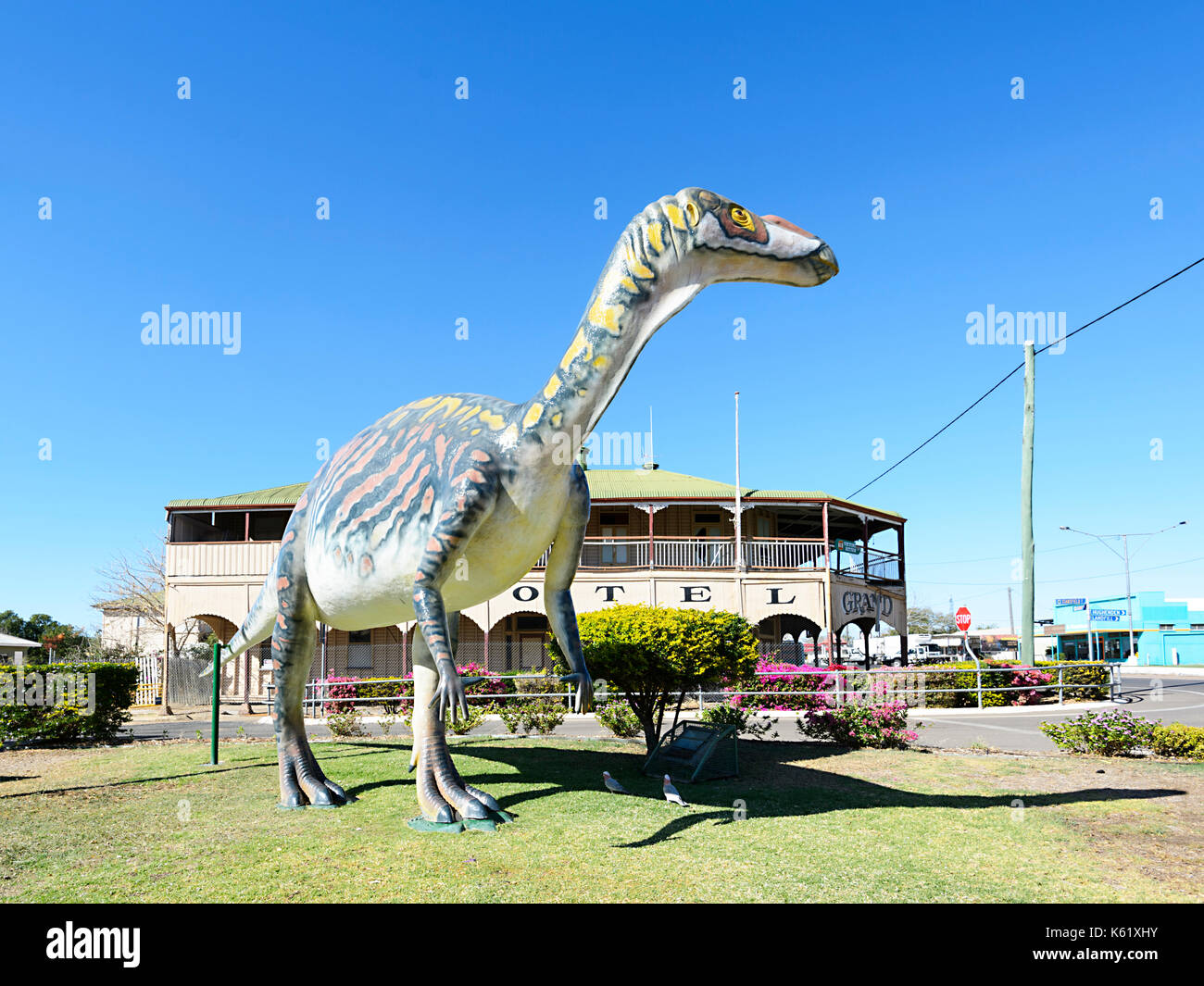 Mutt is a full body replica of a Muttaburrasaurus, Hughenden, Queensland, QLD, Australia Stock Photo