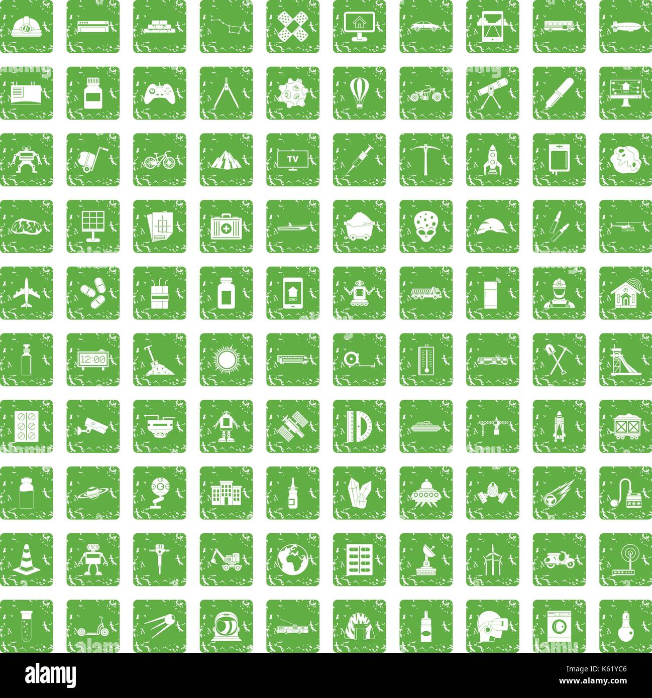 100 development icons set grunge green Stock Vector