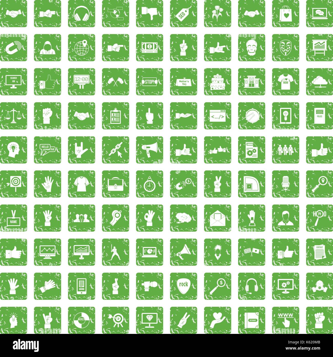 100 different gestures icons set grunge green Stock Vector