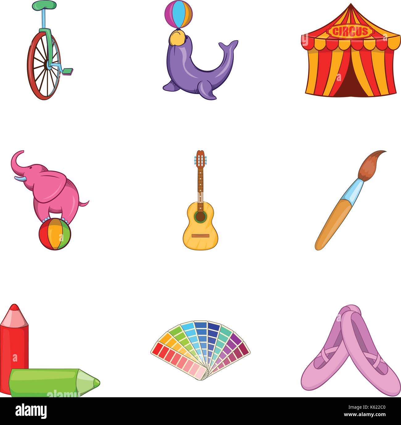 Circus actor icons set, cartoon style Stock Vector