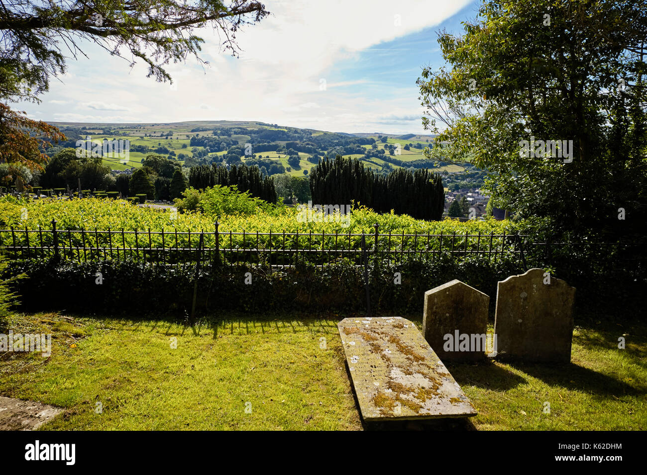 View of Pateley Bridge from St Mary’s abandoned chapel Stock Photo