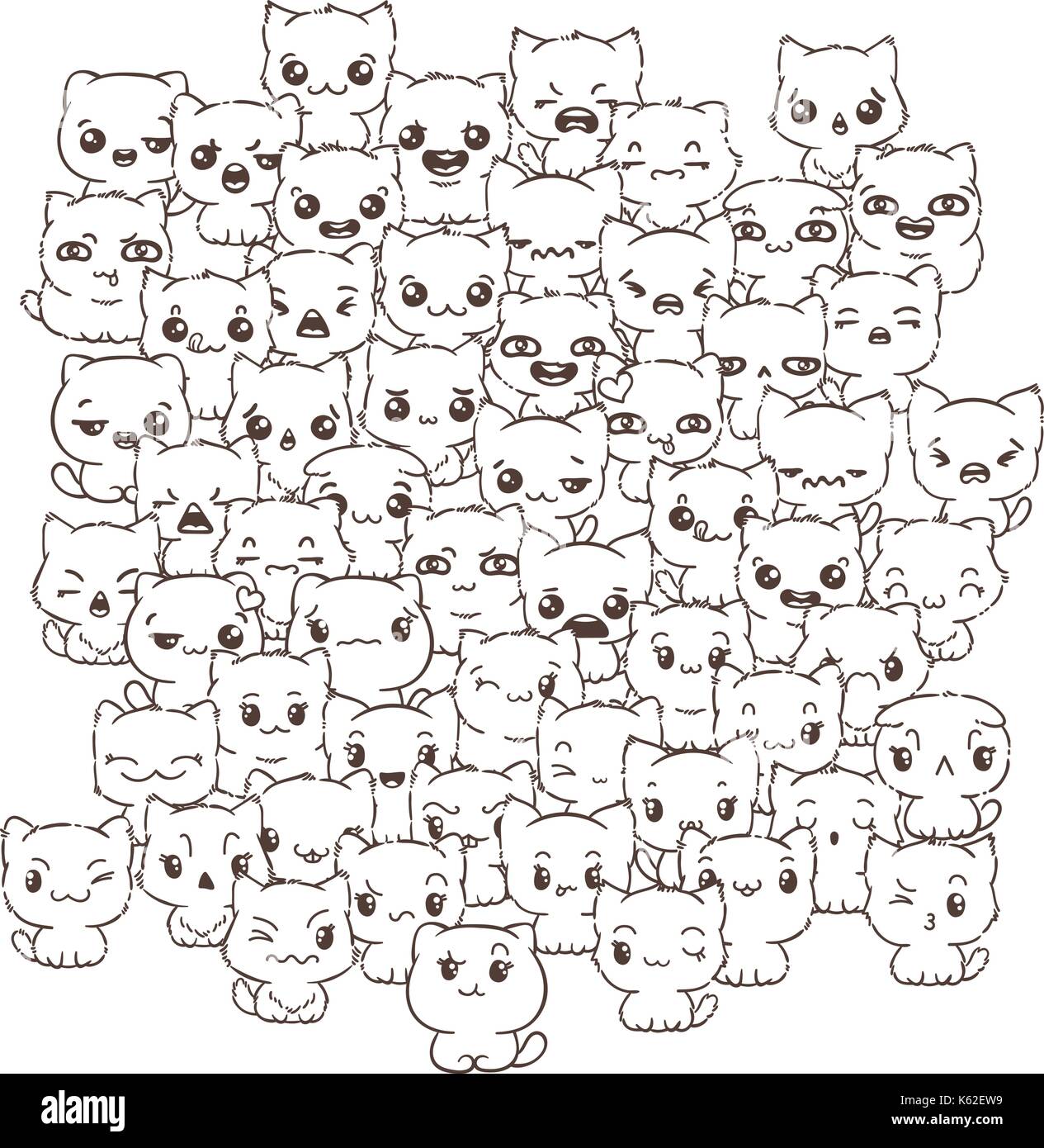 Vector pattern for print. Ilustration with cats and dogs for design of posters, prints, invitations, greetings, childbook, flyers and antistress pictu Stock Vector