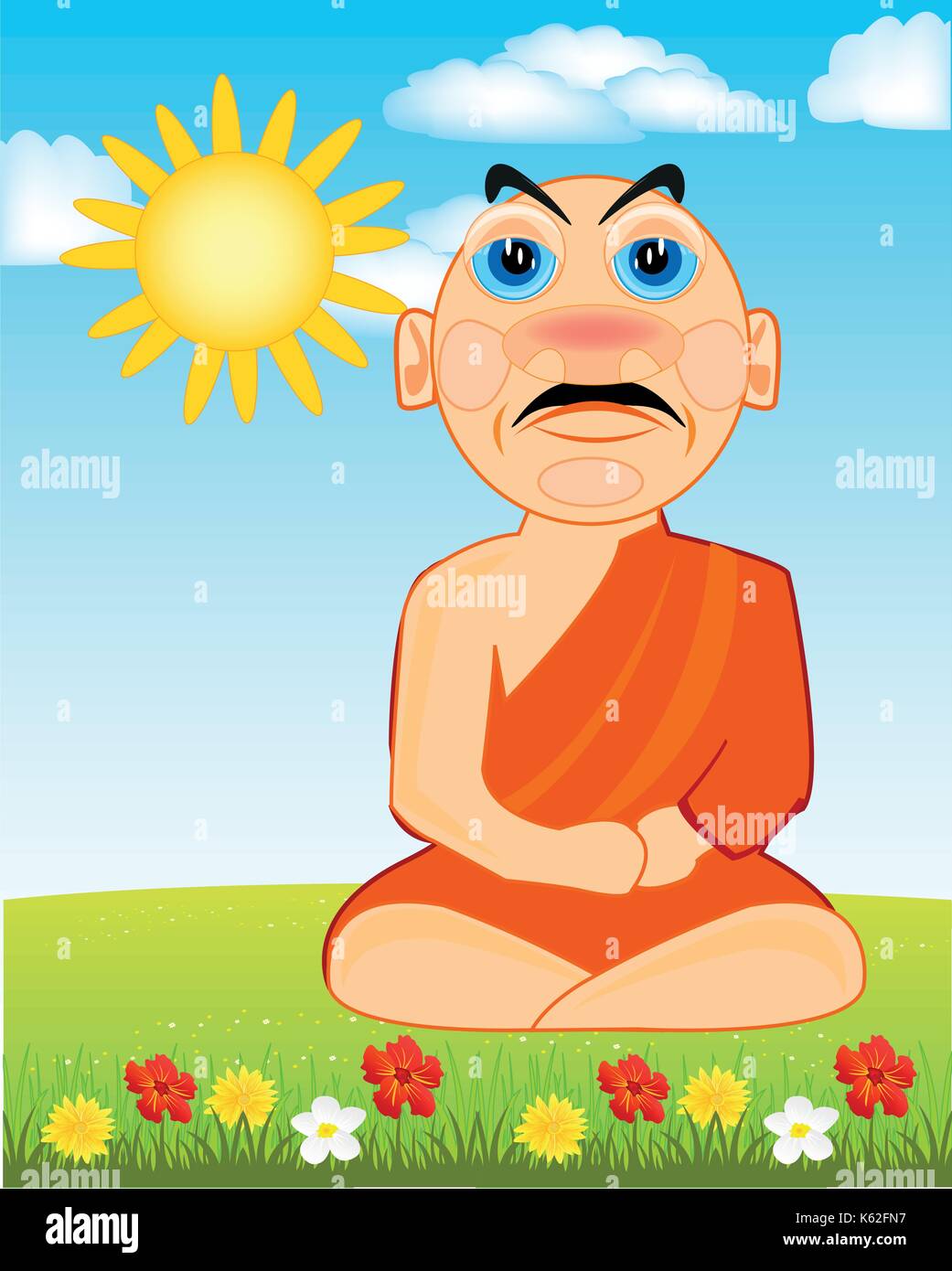 Buddhist on glade with flower Stock Vector