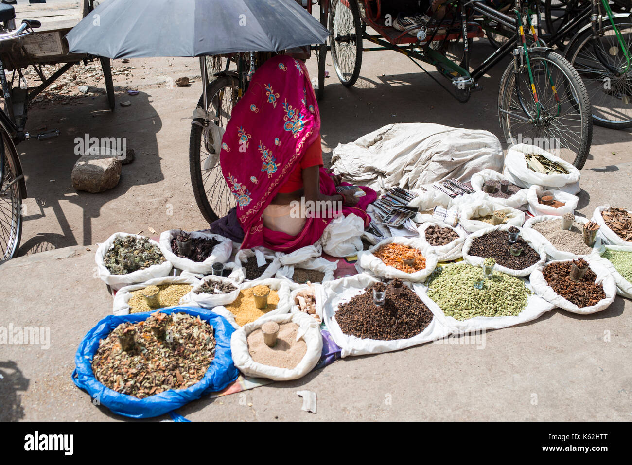 Indian spice vendor, Delhi Stock Photo