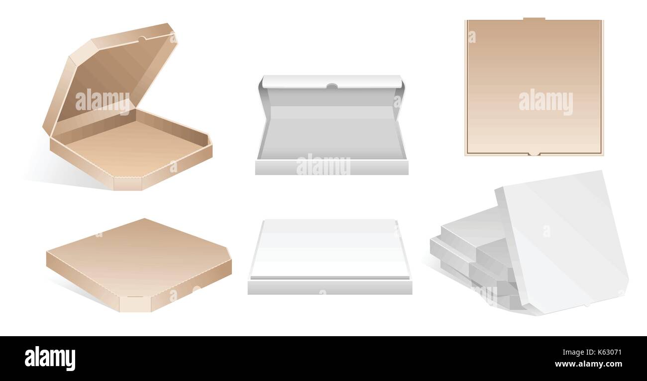 Blank carton pizza boxes modern vector isolated clip art on white